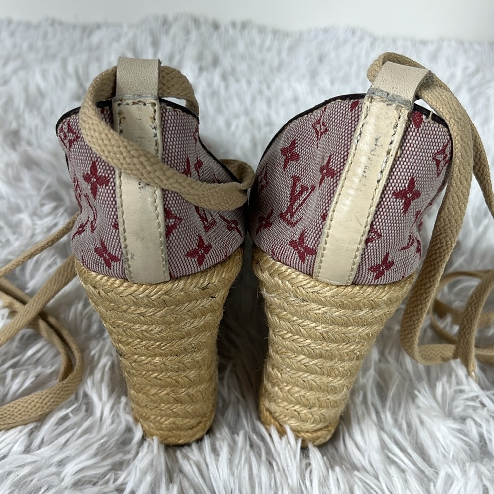 Louis Vuitton Tan and Red Wedge Shoes - Picture 9 of 13